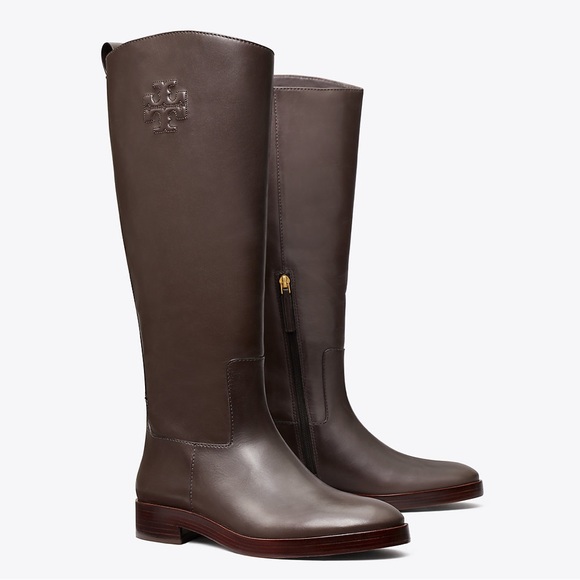 Tory Burch The Riding Boot Chocolate Brown Leather Knee...